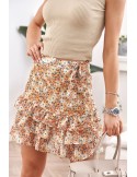 Floral skirt with a tie on the side, yellow MP803880 - Online store - Boutique